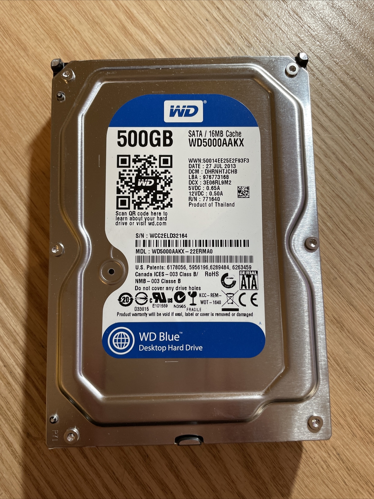 WD5000AAKX-22ERMA0, DCM HHRNHTJCGB, Western Digital 500GB SATA 3.5 Hard Drive