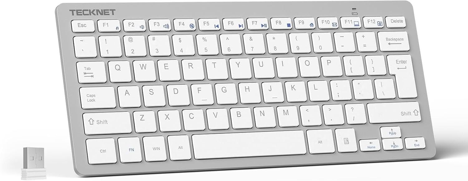 TECKNET 2.4G Wireless Keyboard Slim Compact Silent USB Media Keys Silver