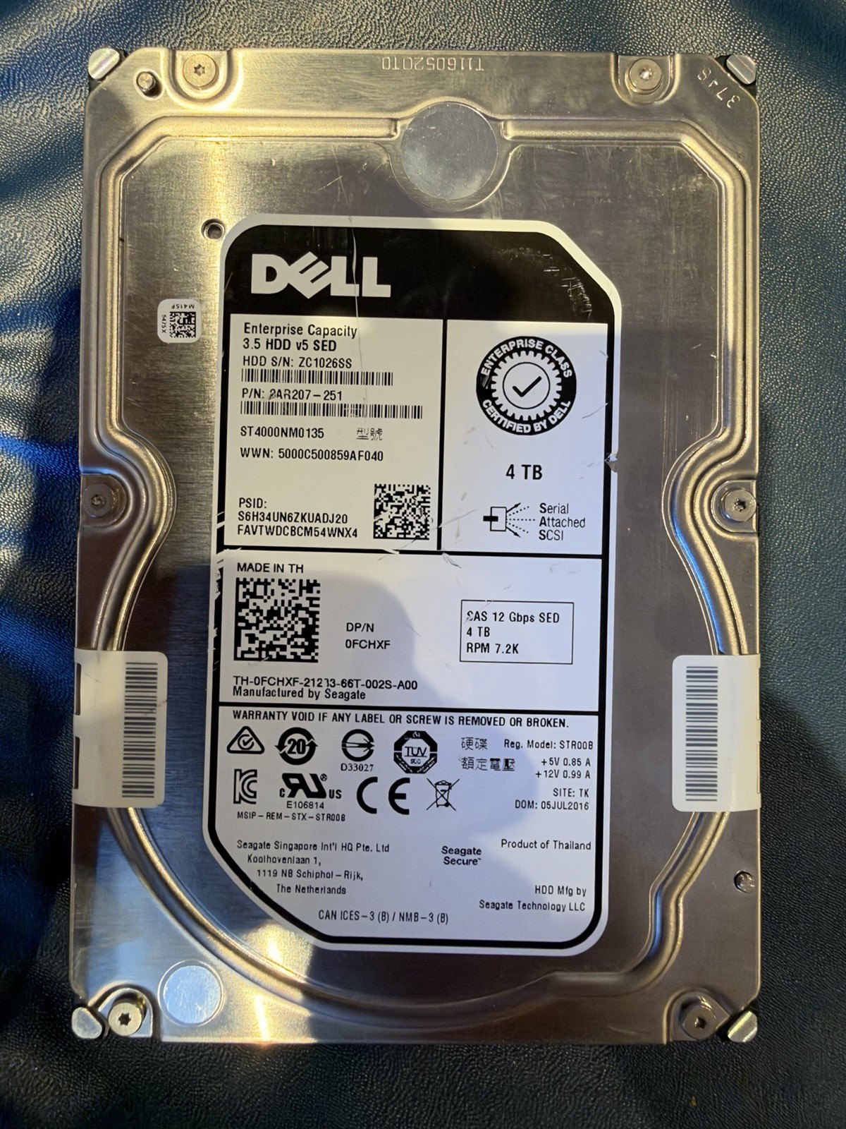 Dell Seagate 4TB SAS 12Gb/s HDD ST4000NM0135 0FCHXF 7200RPM Tested 74K Hrs