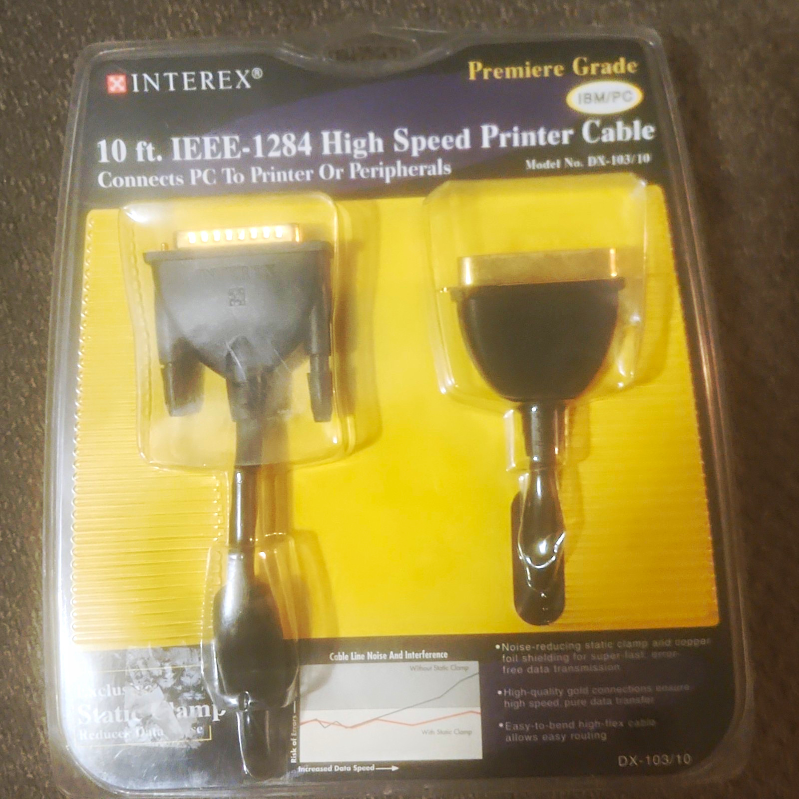 High Speed Parallel Printer Cable - IEEE-1284 - Gold Plated - 10 ft - NOS 