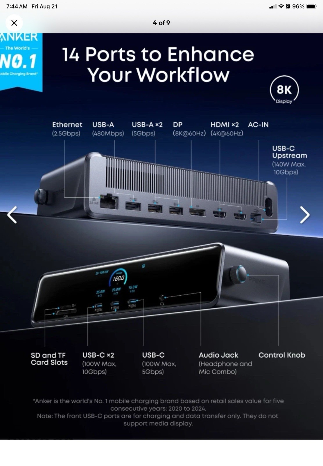 Anker Prime Docking Station (DL7400), 14-Port Triple Display with DisplayLink