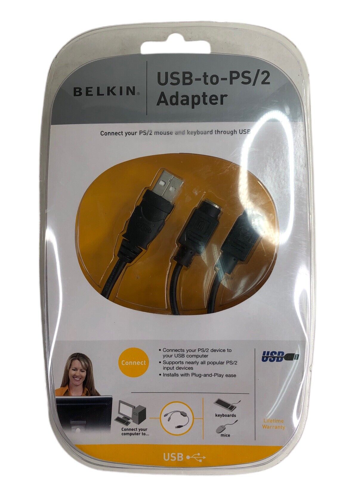 Belkin USB-to-PS/2 Adapter F5U119VE1 - Connect PS/2 Mouse & Keyboard USB