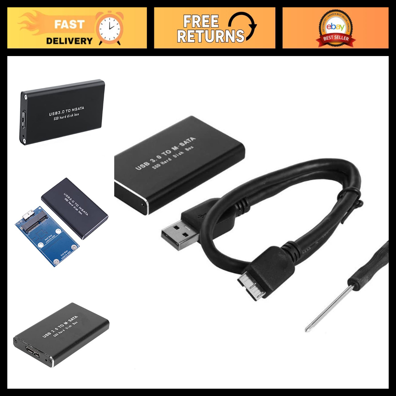 MSATA to USB 3.0 SSD Enclosure - External Hard Drive Case for 30x50mm & 30x30mm