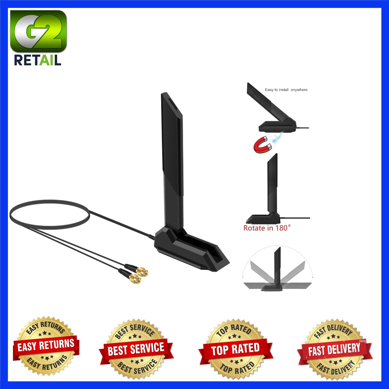 High Gain 9dBi Omni-Directional WiFi Antenna for ASUS & Gigabyte Motherboards