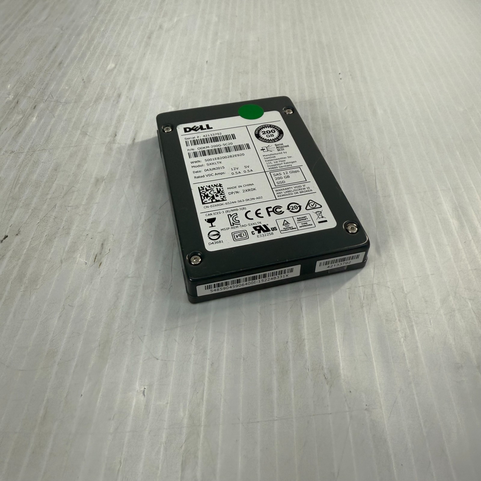 2XR0K Dell 200GB MLC SAS 12Gbps 2.5" Enterprise SSD SXKLTK ODKM-200G-5C20 TESTED