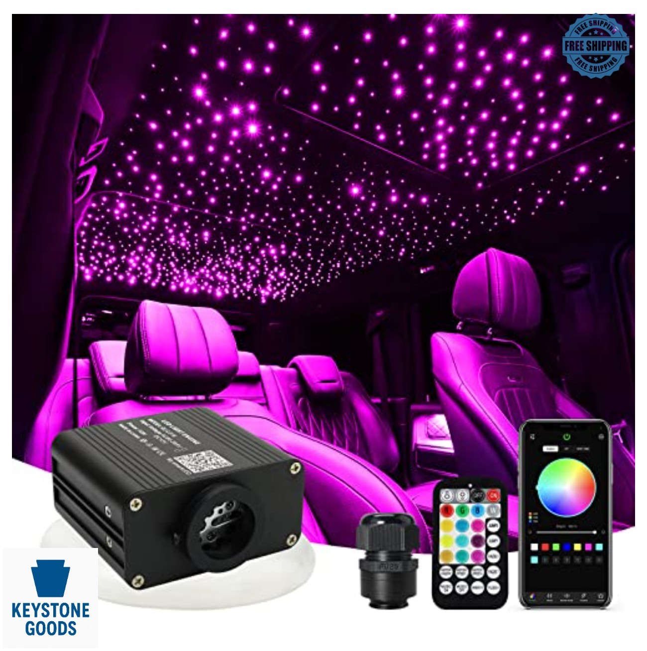 Fiber Optic Starlight Kit 16W 600pcs 9.8ft Cable Sound Activated Bluetooth APP