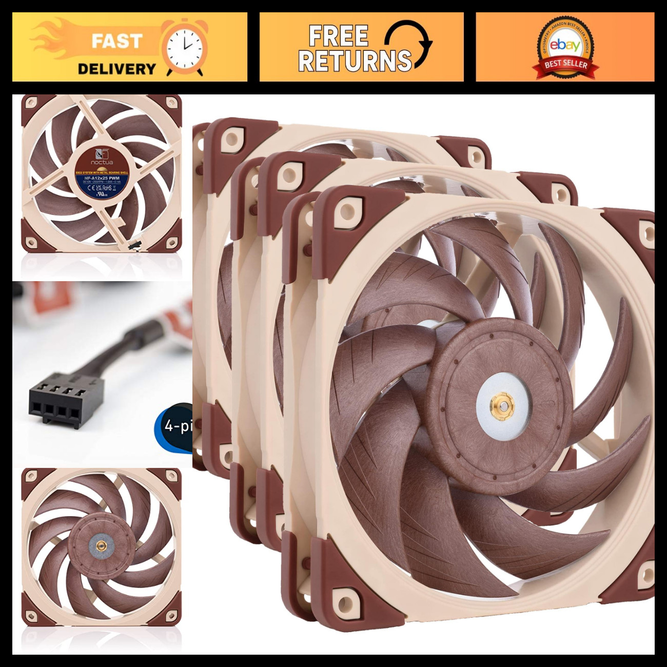 Premium 120mm Quiet PWM Fans, 4-Pin, High Performance, Pack of 3 - Ideal for Coo