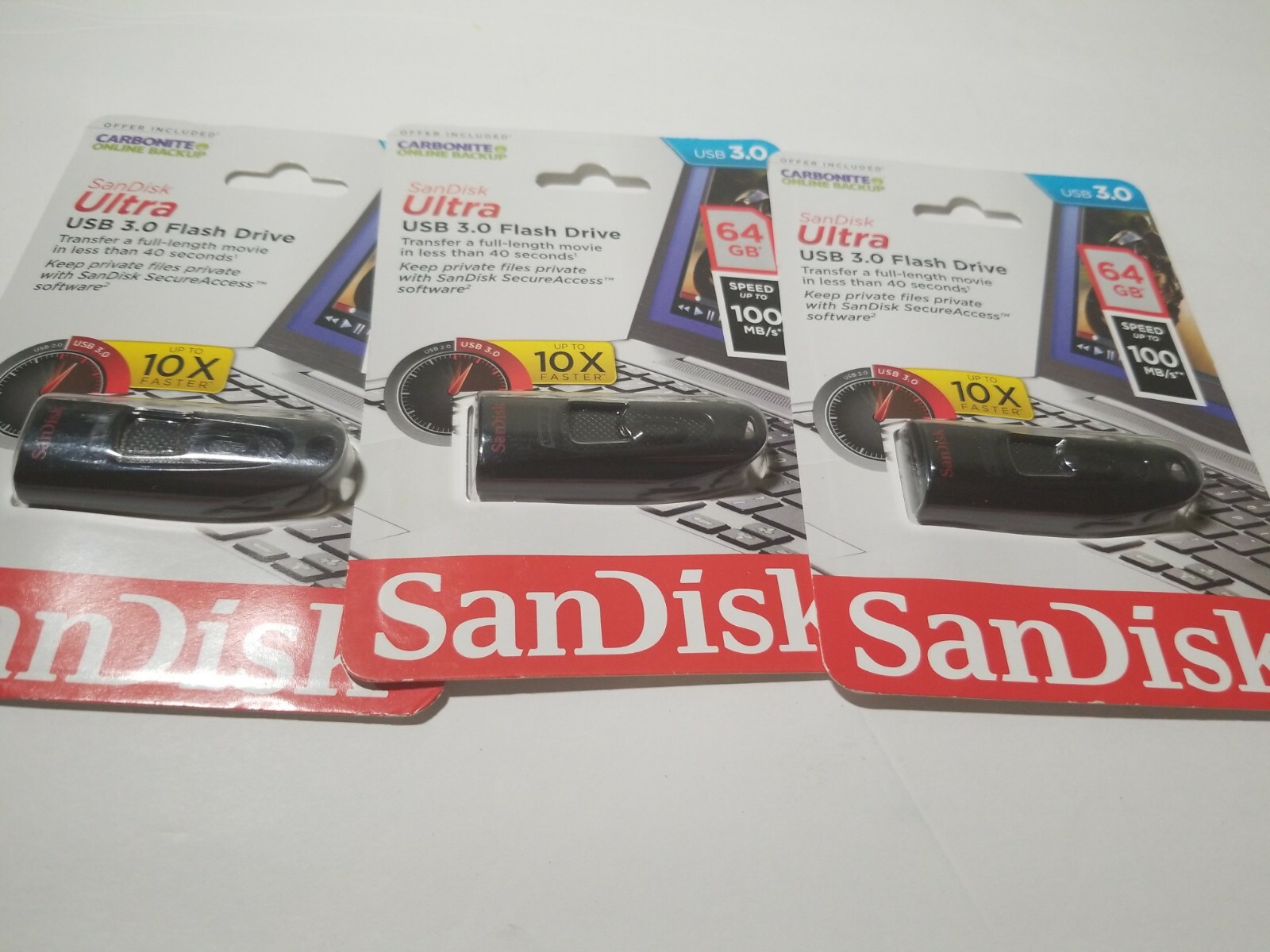 3 X SanDisk Ultra USB Stick 64GB 3.0 Flash Drive SDCA48-064G-A46 Windows Mac 