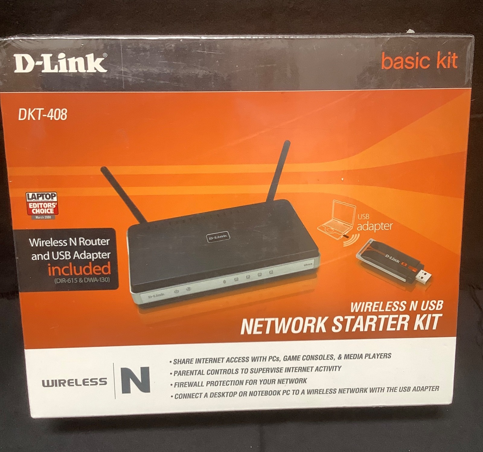 D-Link DKT-408 New Old Stock Wireless N Starter kit (Router and USB Stick)