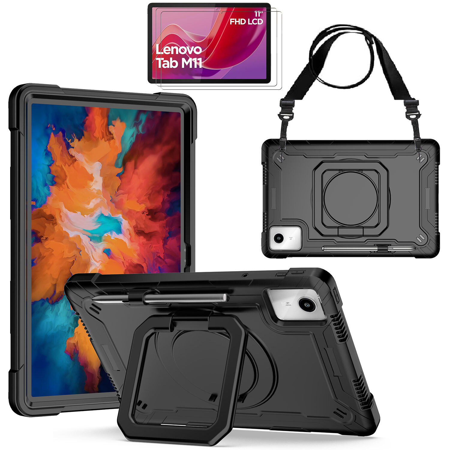 Lenovo Tab M11 (11 inch) Case with Pencil Holder Rotating Stand Shoulder Strap