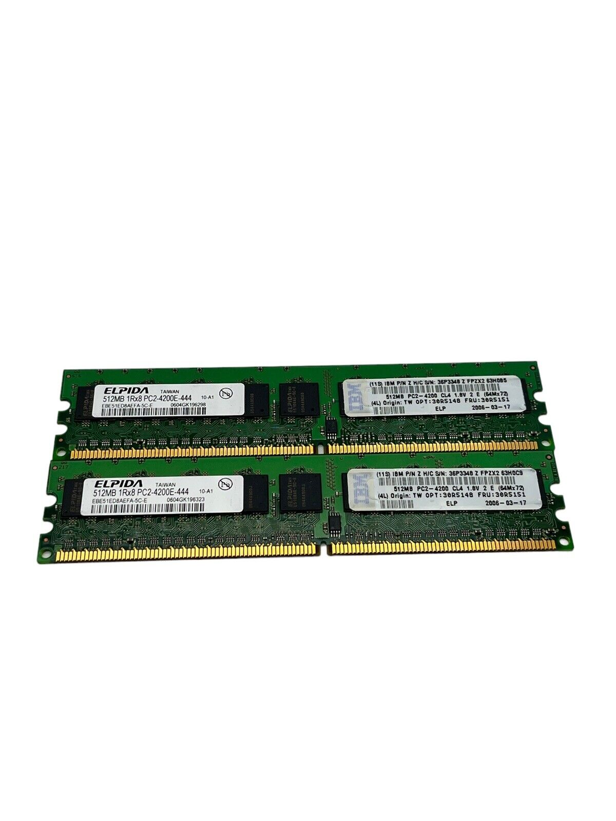 Lot of 2 Elpida C2-4200E-444 512MB 1RX8 Memory RAM EBE51ED8AGFA-5C-E