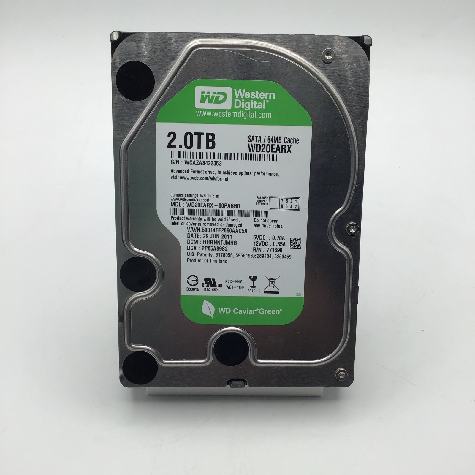 Western Digital WD20EARX-00PASB0 WD Green 2TB 3.5" 5400 RPM 6Gb/s SATA HDD