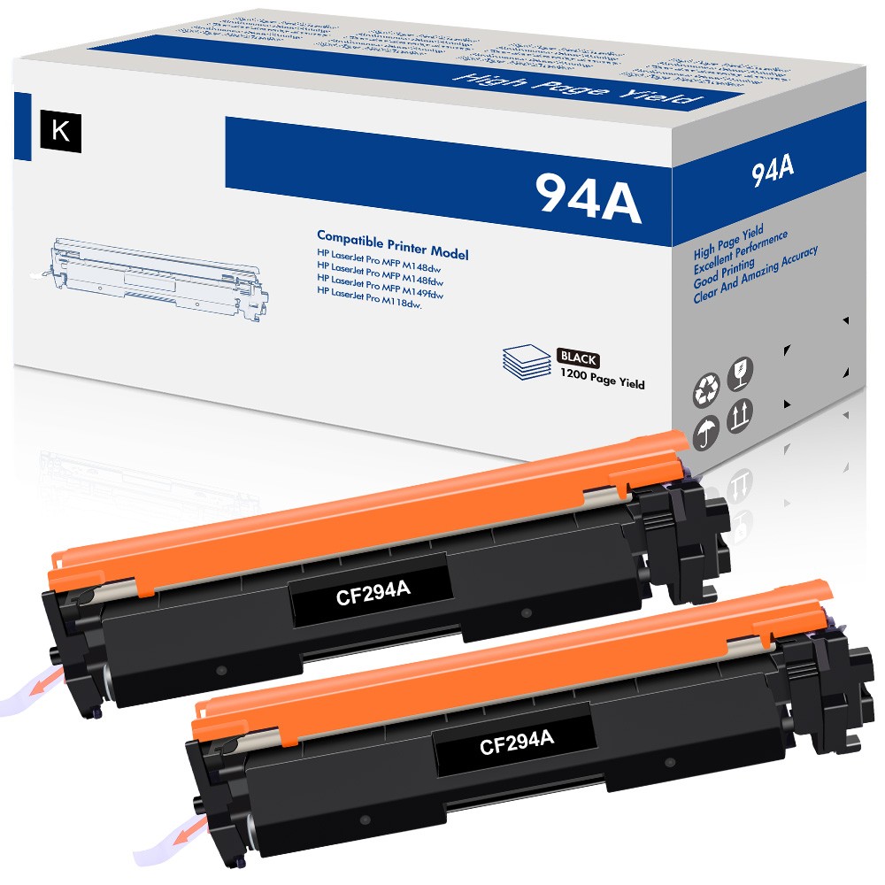 2PK Black CF294A 94A Toner Cartridge for HP LaserJet Pro M118dw M148dw M148fdw
