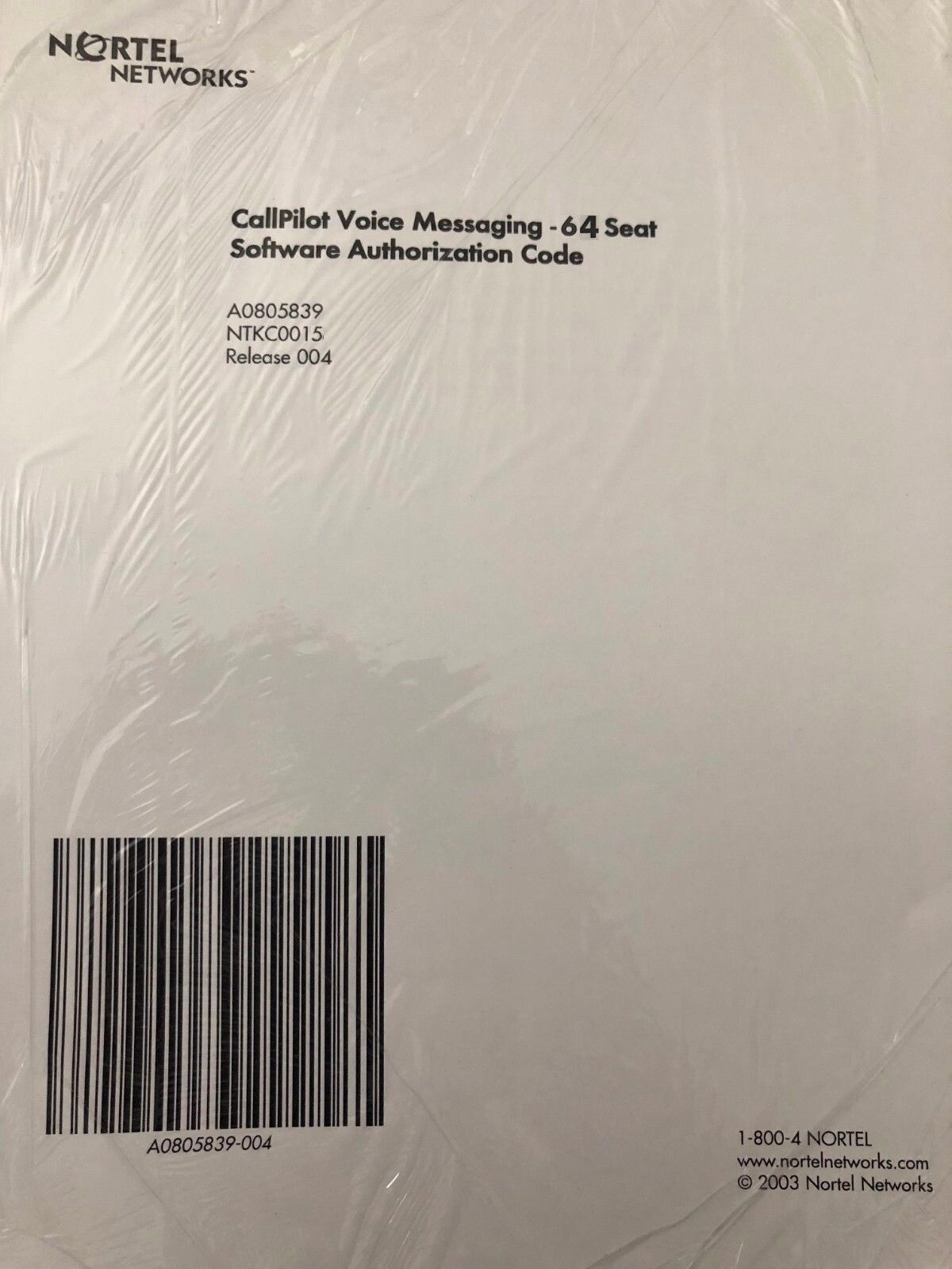 Nortel Avaya BCM 400 200 NTKC0015 64 Seat Voice Messaging Keycode - Works On 4.0