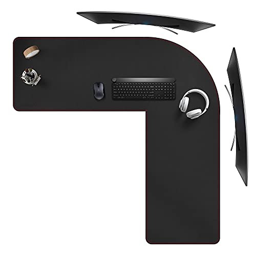 PU Leather L-Shaped Desk Mat, Black (120+120) x40cm