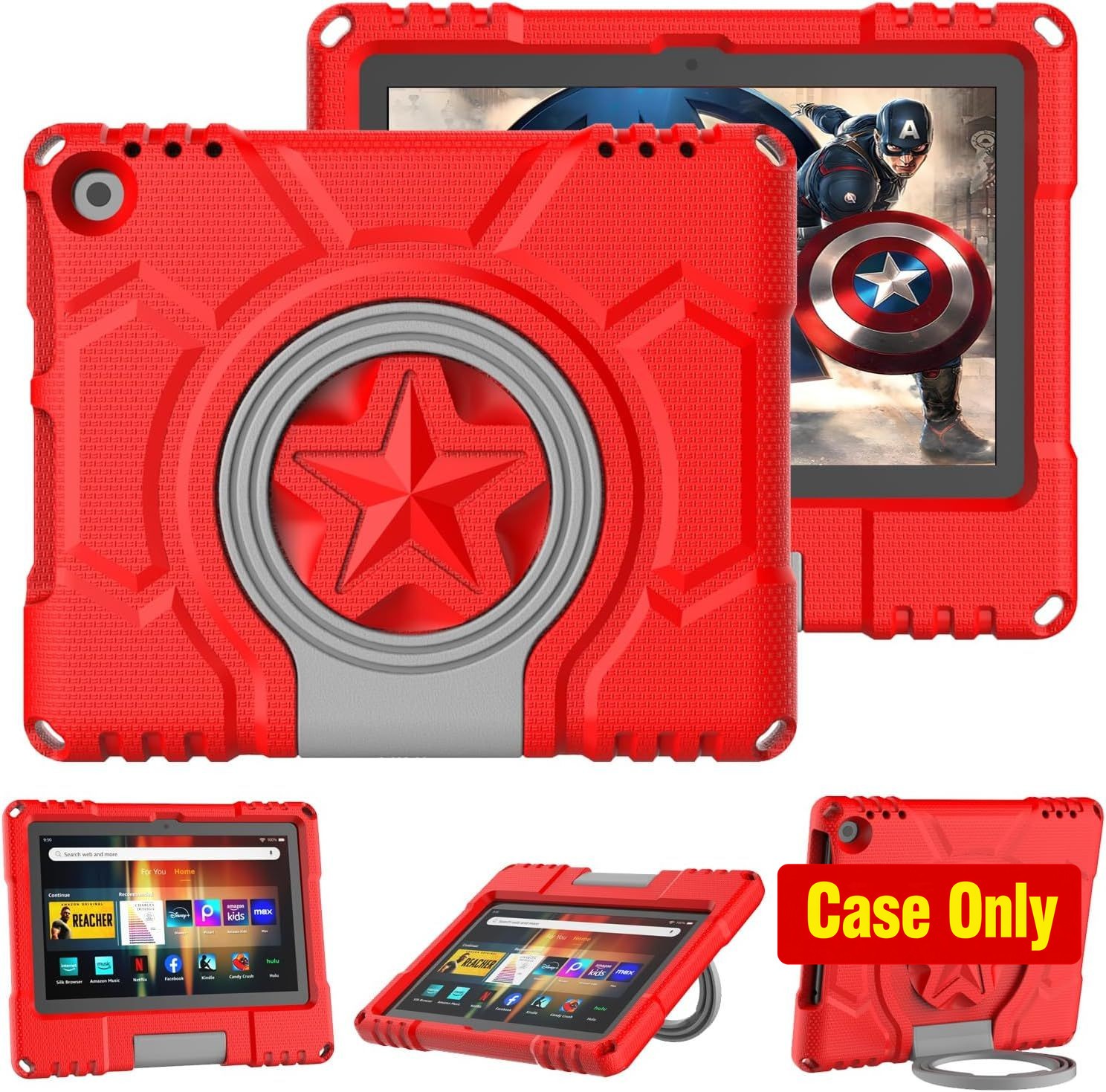 Case for 8in Tablet, Shockproof Kid-Proof Cover with Handle Stand, Red