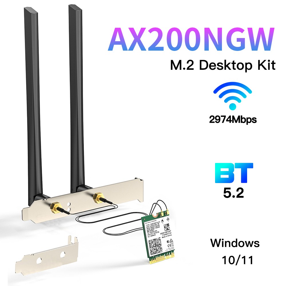 Intel AX200NGW M.2 Desktop Kit WiFi 6 BT5.2 Dual‑Band Network Card with Antennas