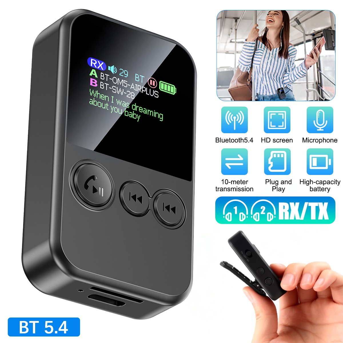 Wireless Adapter Bluetooth 5.4 Audio Transmitter Receiver 3.5MM AUX HiFi Music
