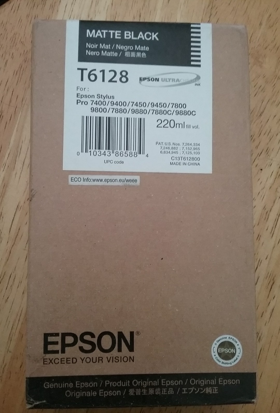 01-2024 NEW GENUINE EPSON T6128 MATTE BLACK INK 220ml STYLUS 7800 7880 9800 9880