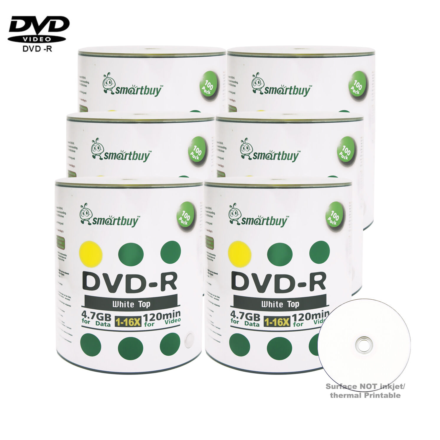 600 Pcs Smartbuy Blank DVD-R DVDR 16X 4.7GB White Top Storage Recordable Disc