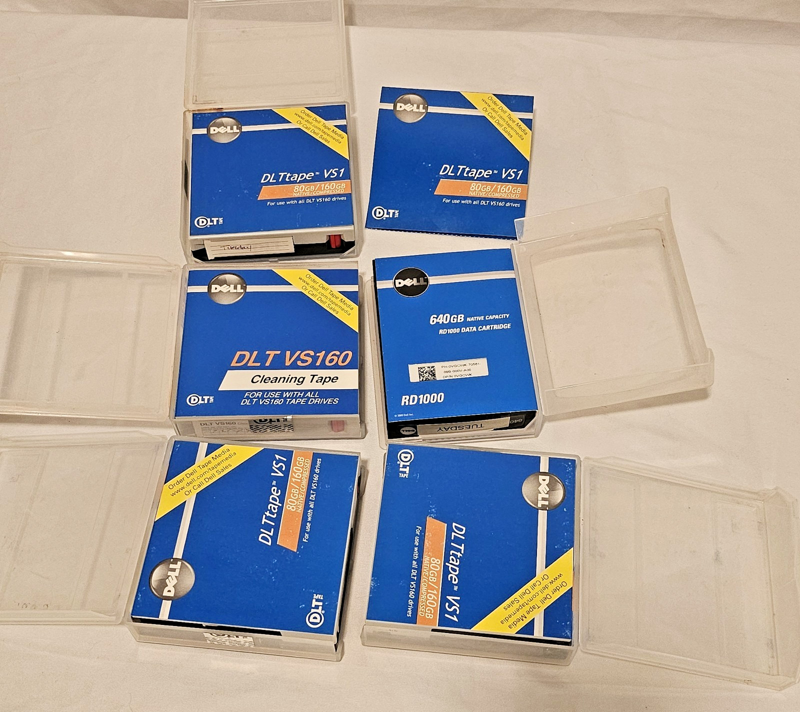 Lot of 5x Dell DLTape VS1 + 80GB/160GB VS160 Cleaning Tape RD1000 640GB Media