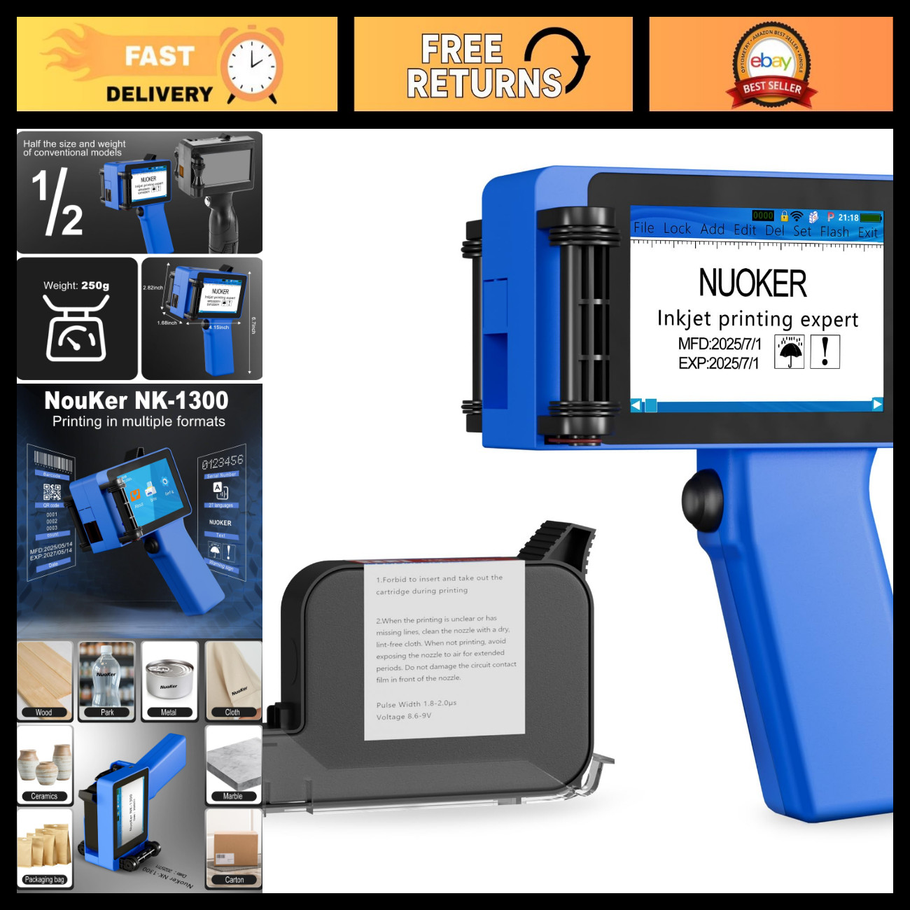 Compact Mini Handheld Inkjet Printer - Lightweight 250g, Fast Drying Waterproof