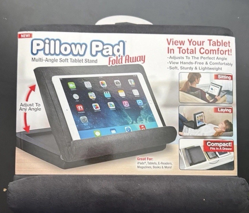 Ontel Pillow Pad Fold Away Multi-Angle Tablet Stand Black Adjustable Lightweight