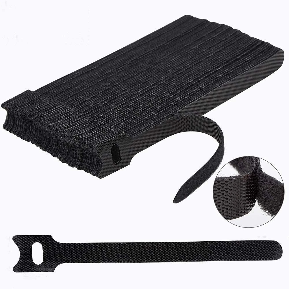 100 Pcs Cable Straps Black Wire Cord Hook Loop Ties Reusable Fastening Organizer