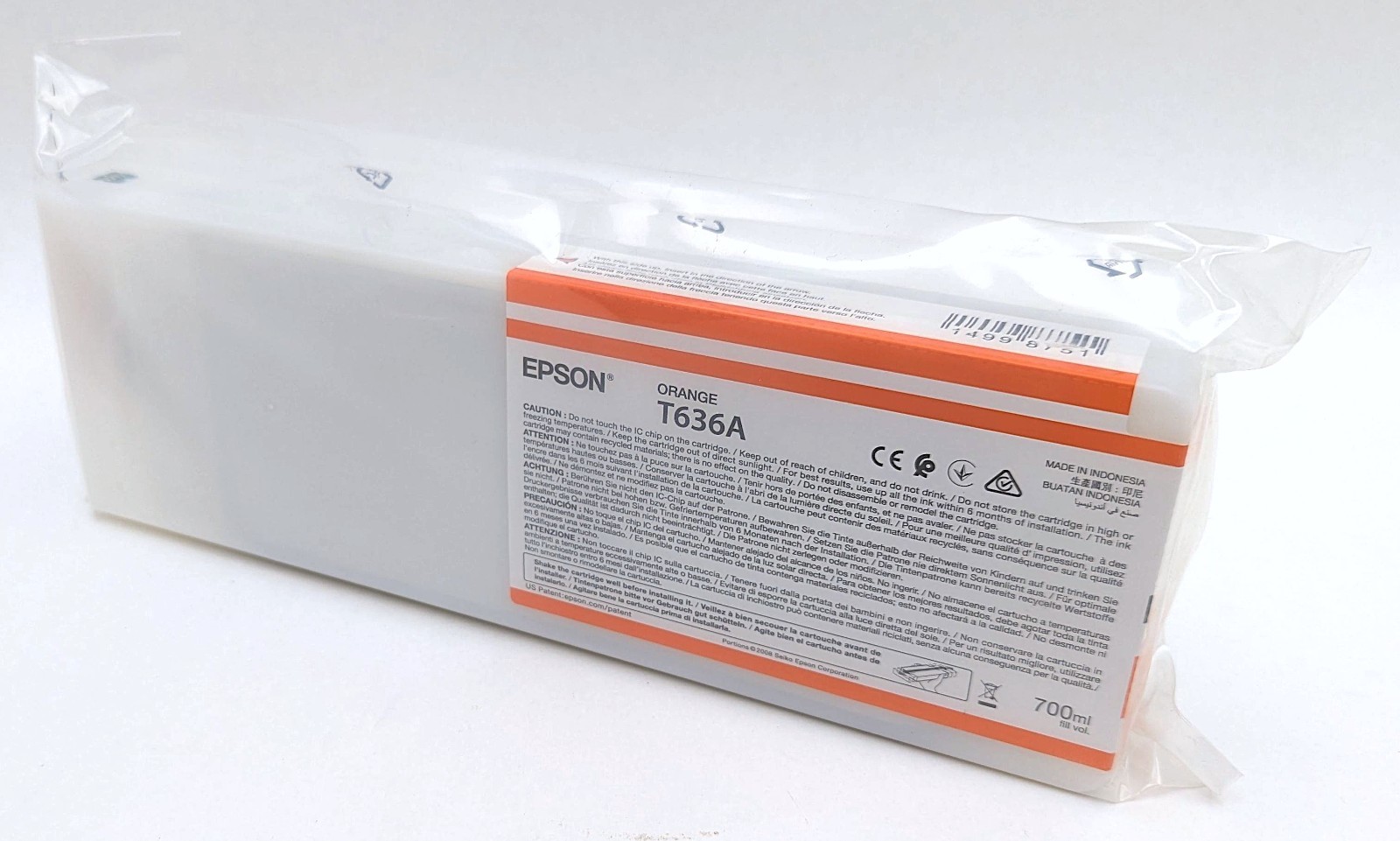 Genuine Epson T636A Orange UltraChrome HDR Ink Cartridge OEM 700ml - NWOB Sealed