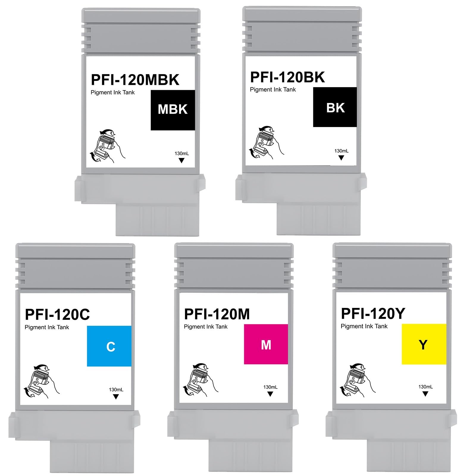 5-Pack PFI120 Pigment Ink Tank 130ML High Yield Compatible 5P-Multicoloured