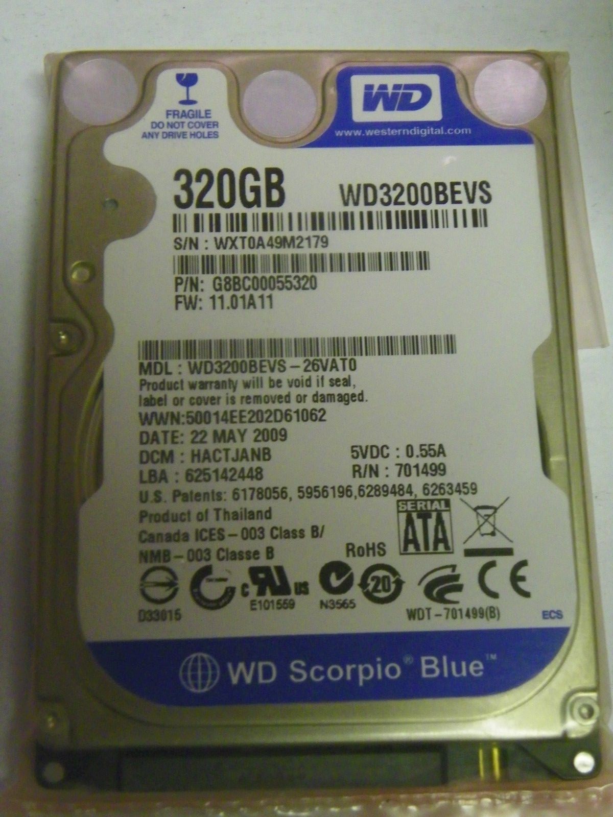 Western DigitalWD3200BEVS-26VAT0 HACTJANB Laptop 320GB 2.5" SATA Hard Drive 