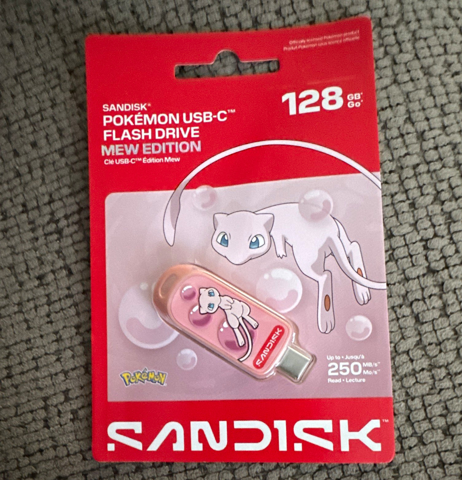 SanDisk Pokémon Mew Edition 128GB USB-C Flash Drive Pink 250MB/s Read