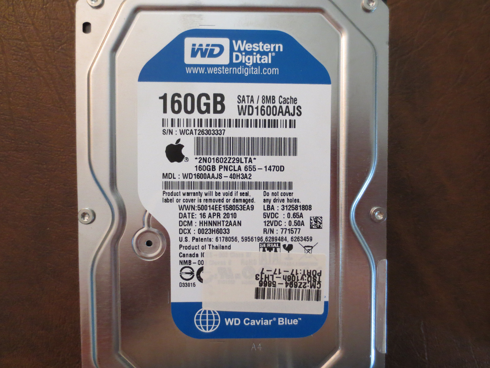 WD WD1600AAJS-40H3A2 DCM:HHNNHT2AAN Apple#655-1470D 160gb 3.5" Sata Hard Drive 
