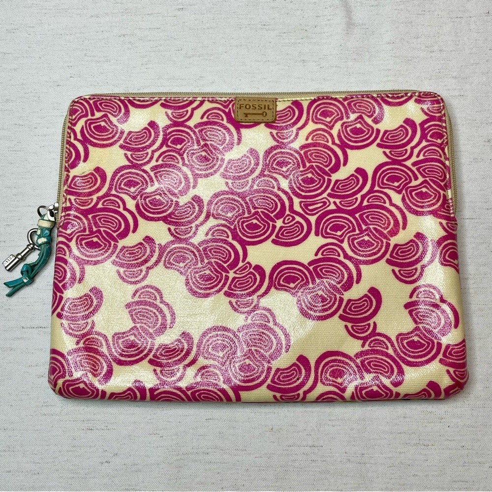 Fossil Key-Per Coated iPad Tablet Zip Sleeve Case Bag GUC Unique Revers Design