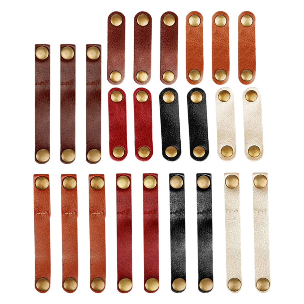24PCS Leather Cable Straps Handmade Leather Cord Organizer Cable Tie Keeper