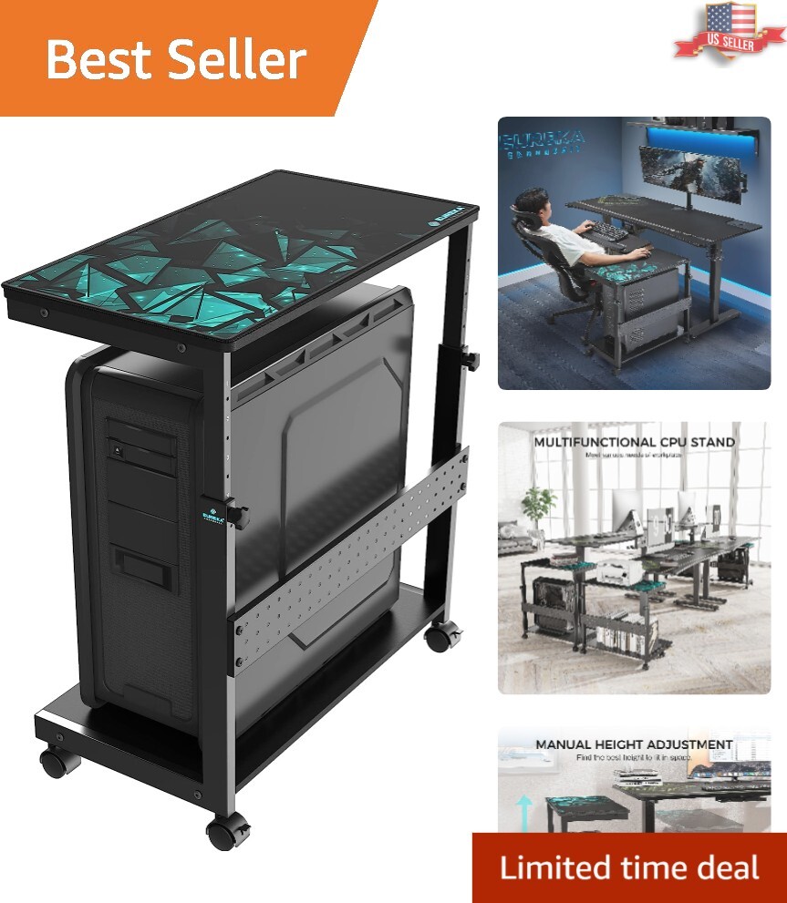 Height Adjustable Portable Computer Tower Stand - Multifunctional - Black
