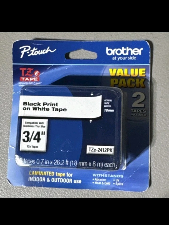 TZe-2412PK New Genuine Brother (2pk) Black on White 3/4" Tape for P-Touch