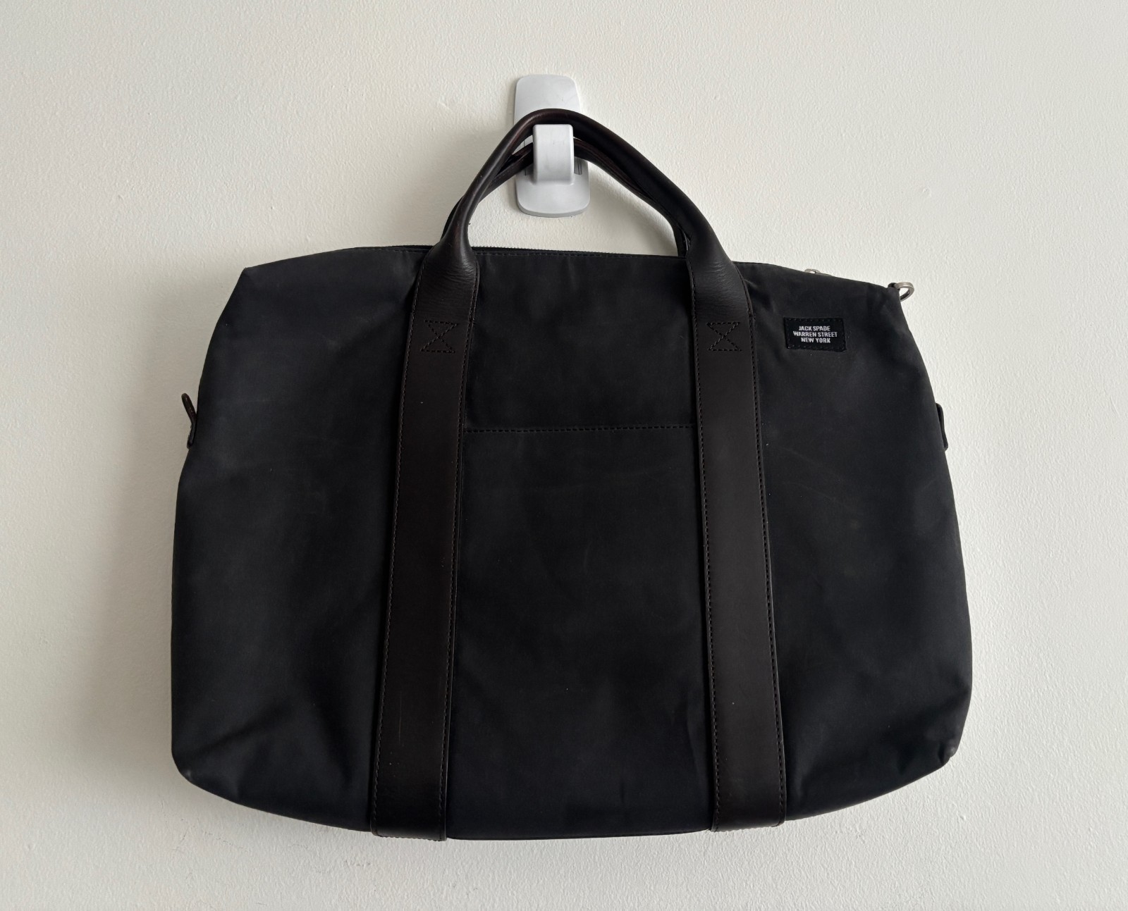 $400 Jack Spade Halley Stevenson Black Waxed Cotton Slim Briefcase Leather Trim