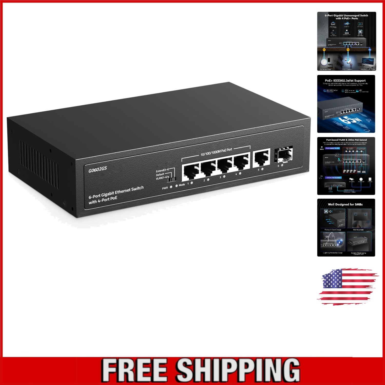 Effortless 6-Port Gigabit PoE+ Switch - Metal Case, Enhance Network Performance
