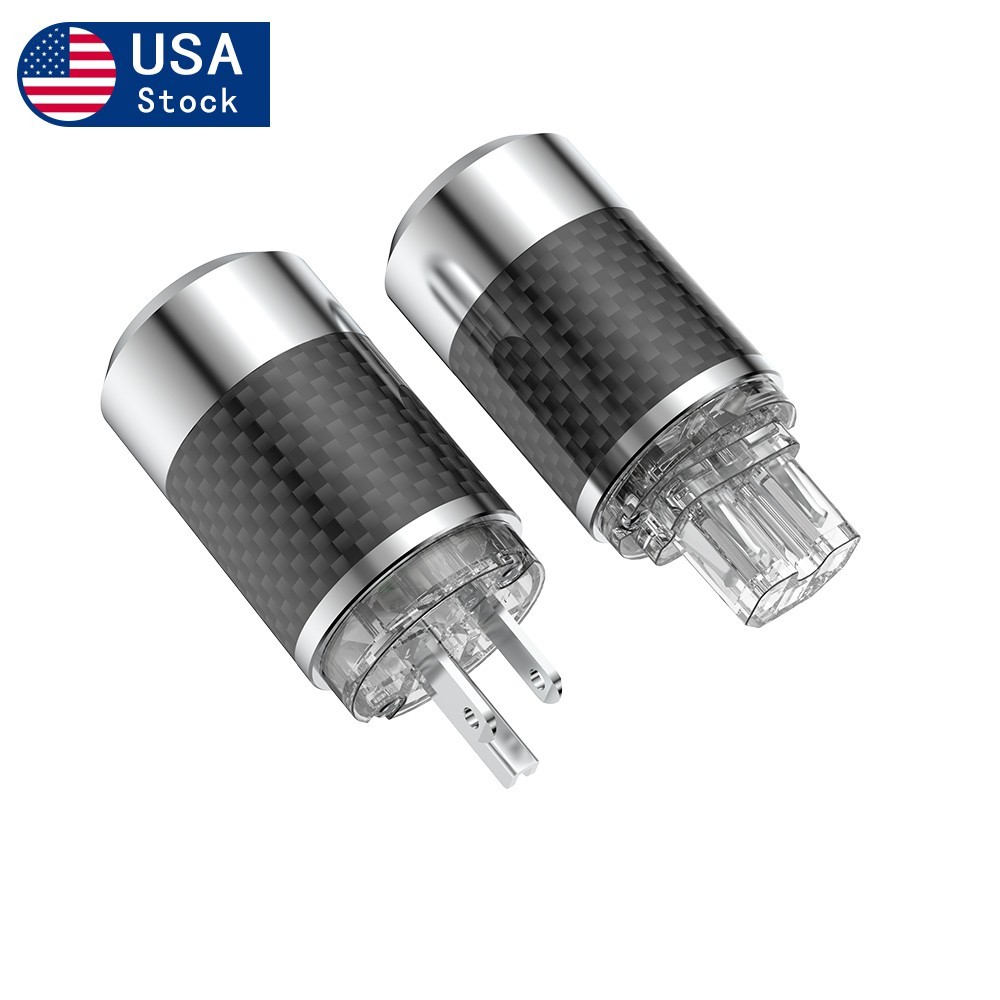 Pair Carbon Fiber Shell Rhodium Plated HiFi Cable US Power Plug & IEC Connector