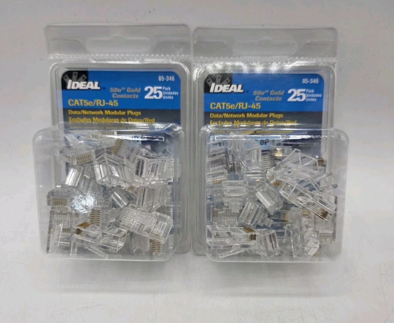 Lot of 2 Ideal 85-346 CAT5e RJ45 Modular Plugs 25 Pack 50u Gold Contacts 