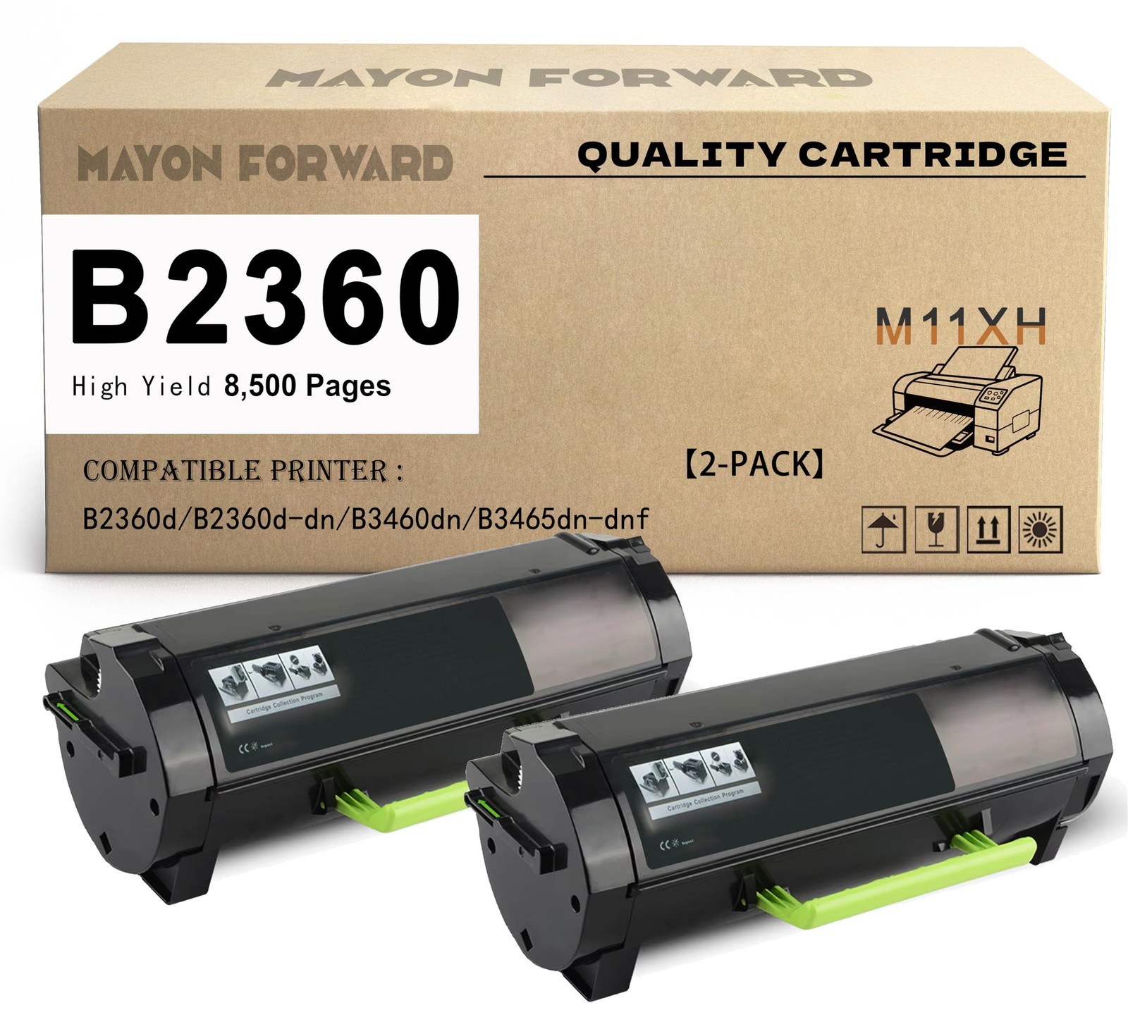 MAYONFORWARD 2-Pack B2360 B2360dn Black Toner Cartridges, 8500 Pages