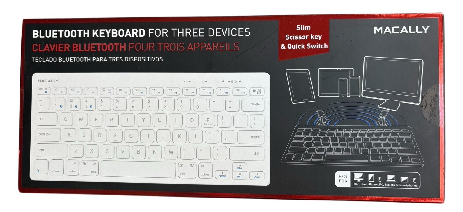 Macally Bluetooth Keyboard For Three Devices Slim scissor Key & Quick Switch