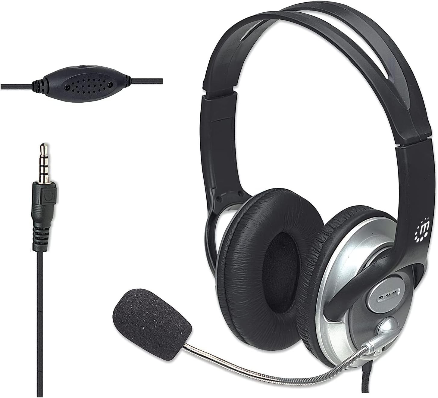 Wired Headset with Microphone, 8 ft Braided Cable, Volume Control, 3.5mm Jack