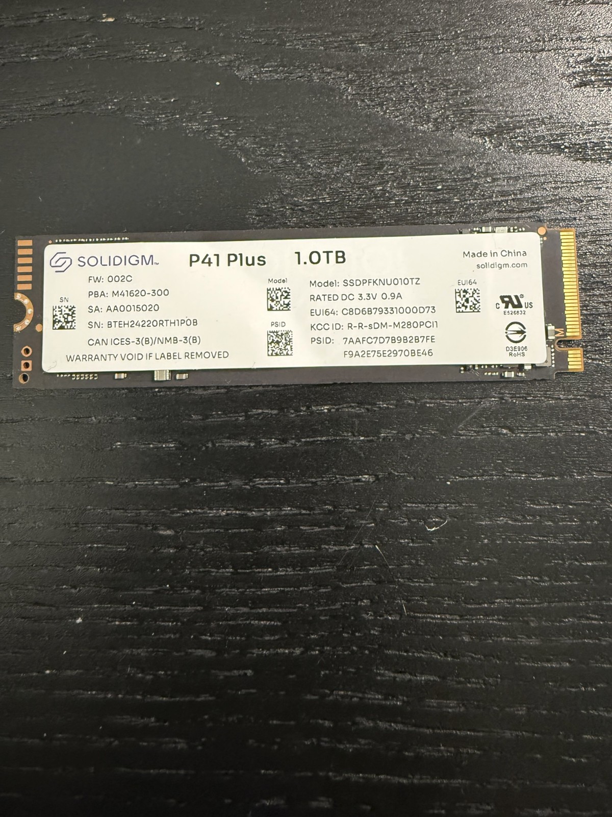 SolidIGM 2280mm P41 Plus 1TB M.2 NVMe Gen 4.0 x 4 SSD SSDPFKNU010TZ - 99% Health