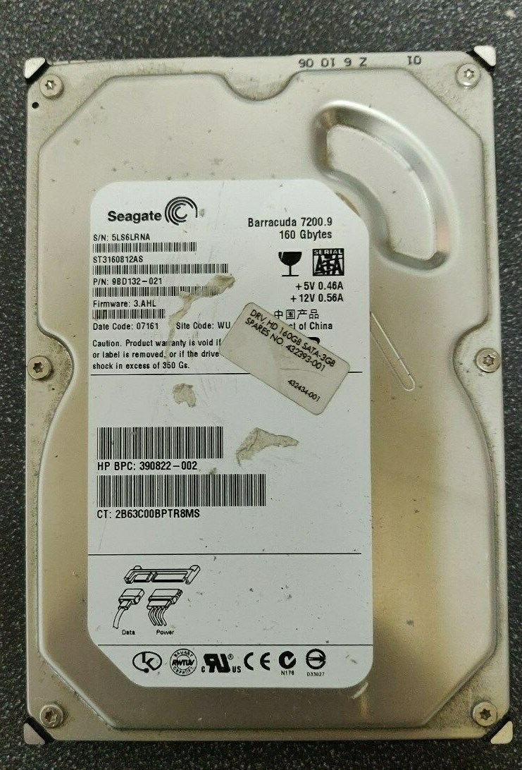 HP 432393-001 390822-001 ST3160812AS 160GB 7.2K RPM 3.5" SATA Hard Disk Drive