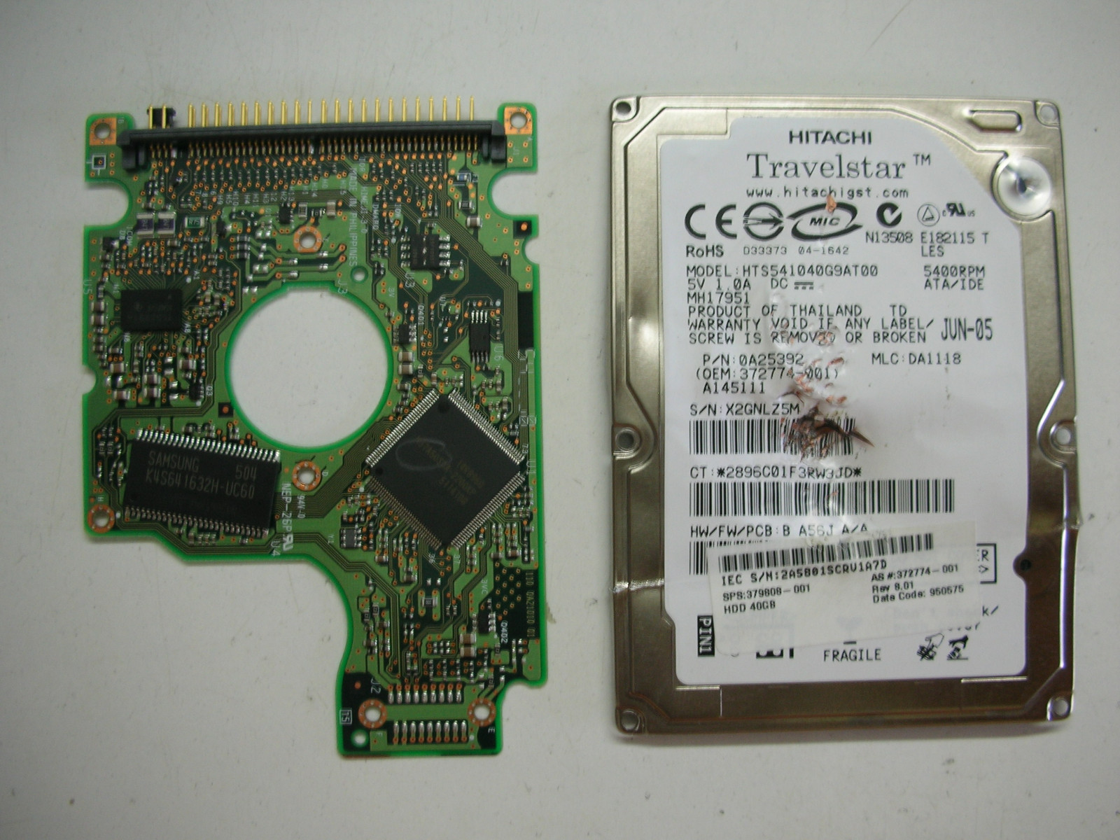 PCB Electronics for Hitachi Travelstar HTS541040G9AT00 320 0A21010 01 2.5"