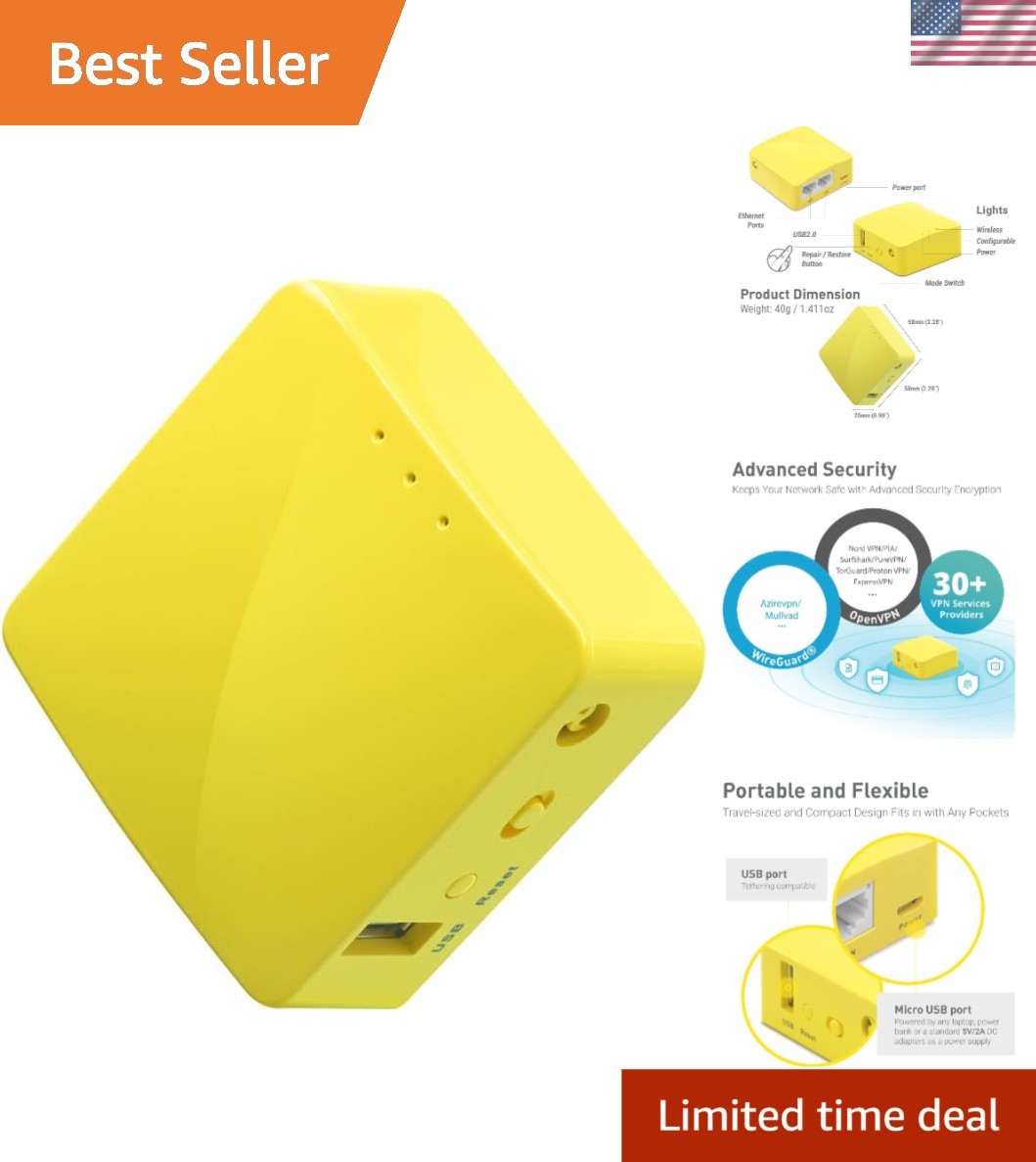 Portable VPN Mini Router: Mango GL-MT300N-V2 - High-Speed Secure Wi-Fi Access