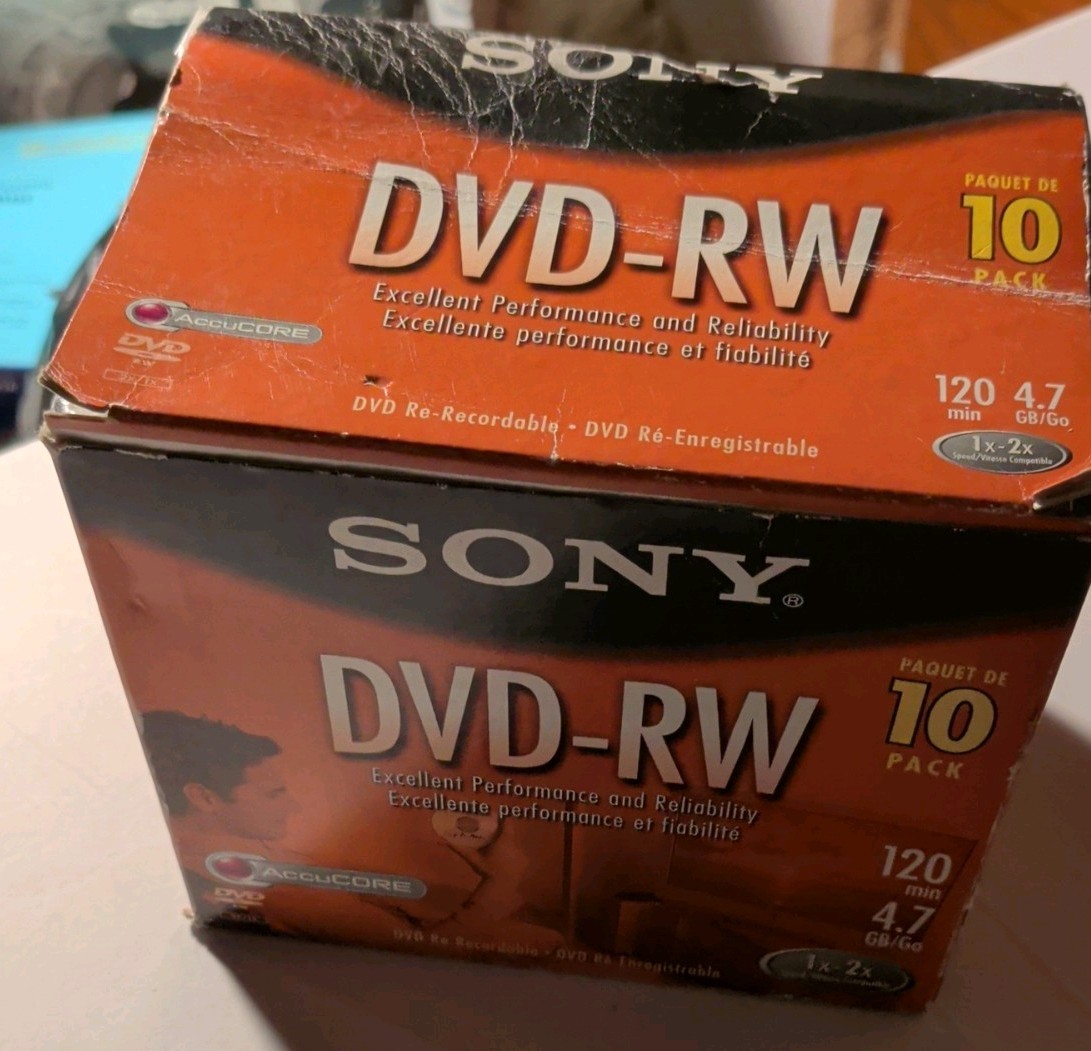 Sony DVD-RW Re-Recordable DVD 4.7GB 10 Pack w/ Cases New Open Box