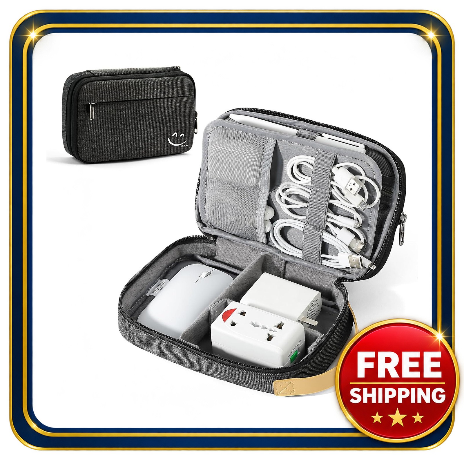Electronics Organizer Bag 8.3Lx5.5Wx2.15H Waterproof Nylon